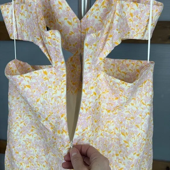 NWT Zara Linen Blend Purple Orange‎ Cream Cut Out Lined Mini Dress Sz L - Picture 10 of 14